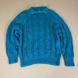 Vintage Gerard Work Cable Knit Sweater Women's Large Blue Ramie‎ Cotton Collared